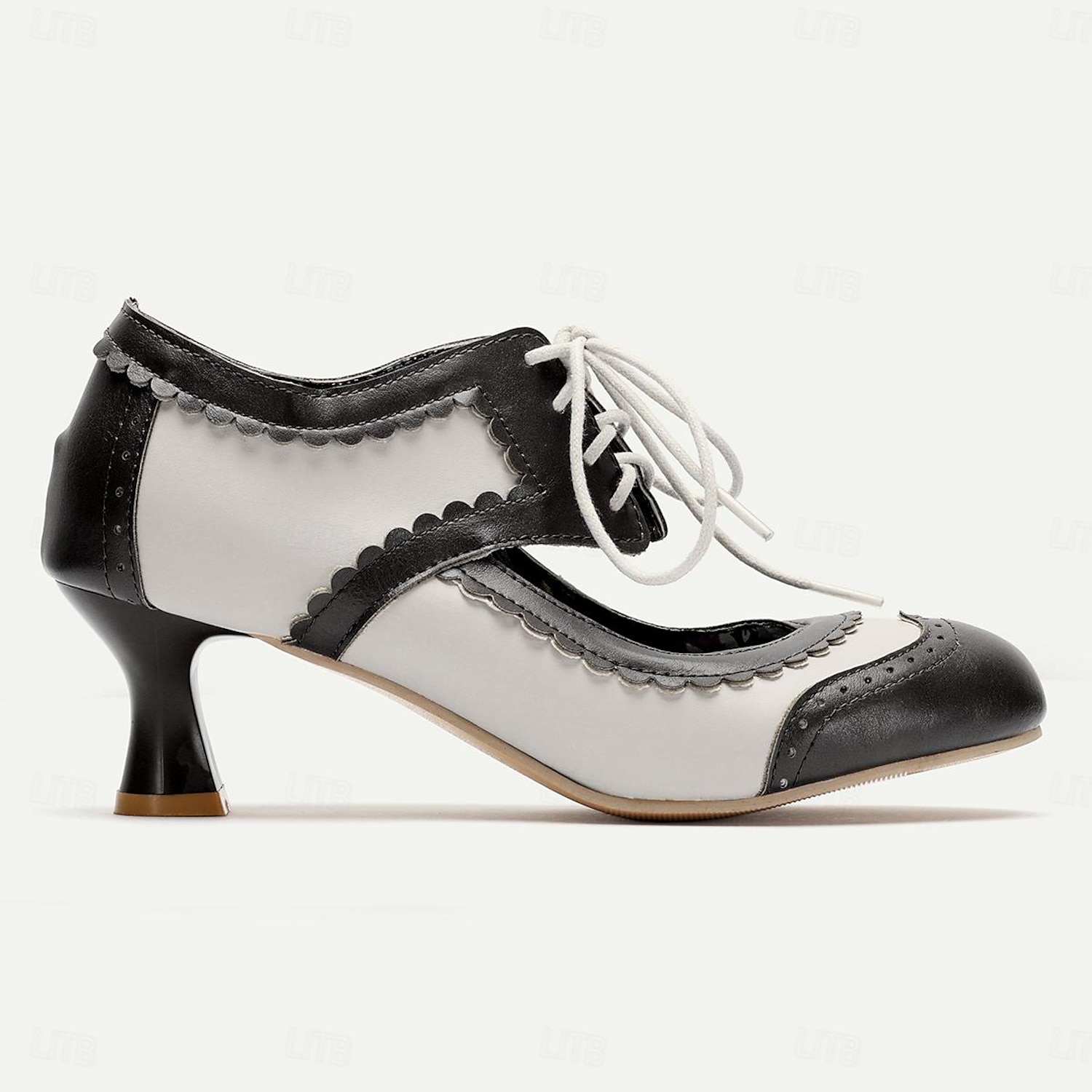 Vintage Oxford Lace-Up Women's Brogue Heels – Two-Tone Retro Style Shoes with Elegant Floral Insole and Kitten Heel for Formal and Casual Occasions 20 - Image 5