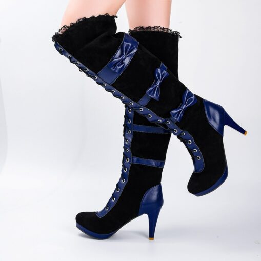 Women's Black Victorian Lace-Up Knee-High Boots with Bow Accents and Stiletto Heels - Perfect for Gothic and Cosplay Styles 2025 - Image 2