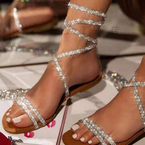Women's Rhinestone Embellished Strappy Sandals with Comfortable Sole - Ideal for Parties and Special Occasions 2025 - Image 2