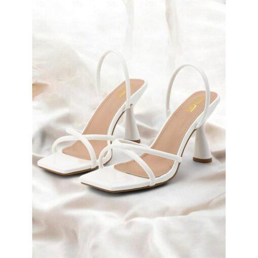 Beige Strappy Heeled Sandals with Square Toe Design – Minimalist Women's High Heels for Summer and Formal Occasions 2025 - Image 2