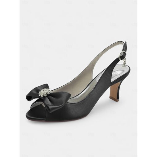 Stylish Satin Open-Toe Slingback Kitten Heel for Women with Bow Detail – Rhinestone Embellishment, Ideal for Wedding & Evening Events 2025 - Image 5