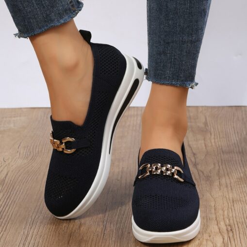 Women's Breathable Knit Slip-On Sneakers - Comfortable Casual Walking Shoes with Chain Detail 2025 - Image 2