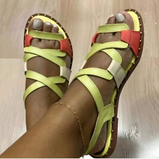 Women's Multi-Color Strappy Sandals – Casual Open-Toe Flat Sandals with Studded Detailing, Perfect for Summer and Everyday Wear 2025 - Image 4