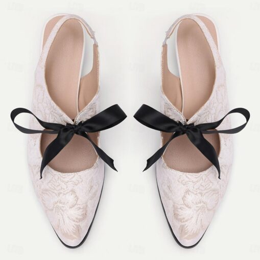 Women's Vintage Lace Slingback Heels with Bow - Elegant Dress Shoes for Weddings and Formal Events 2025