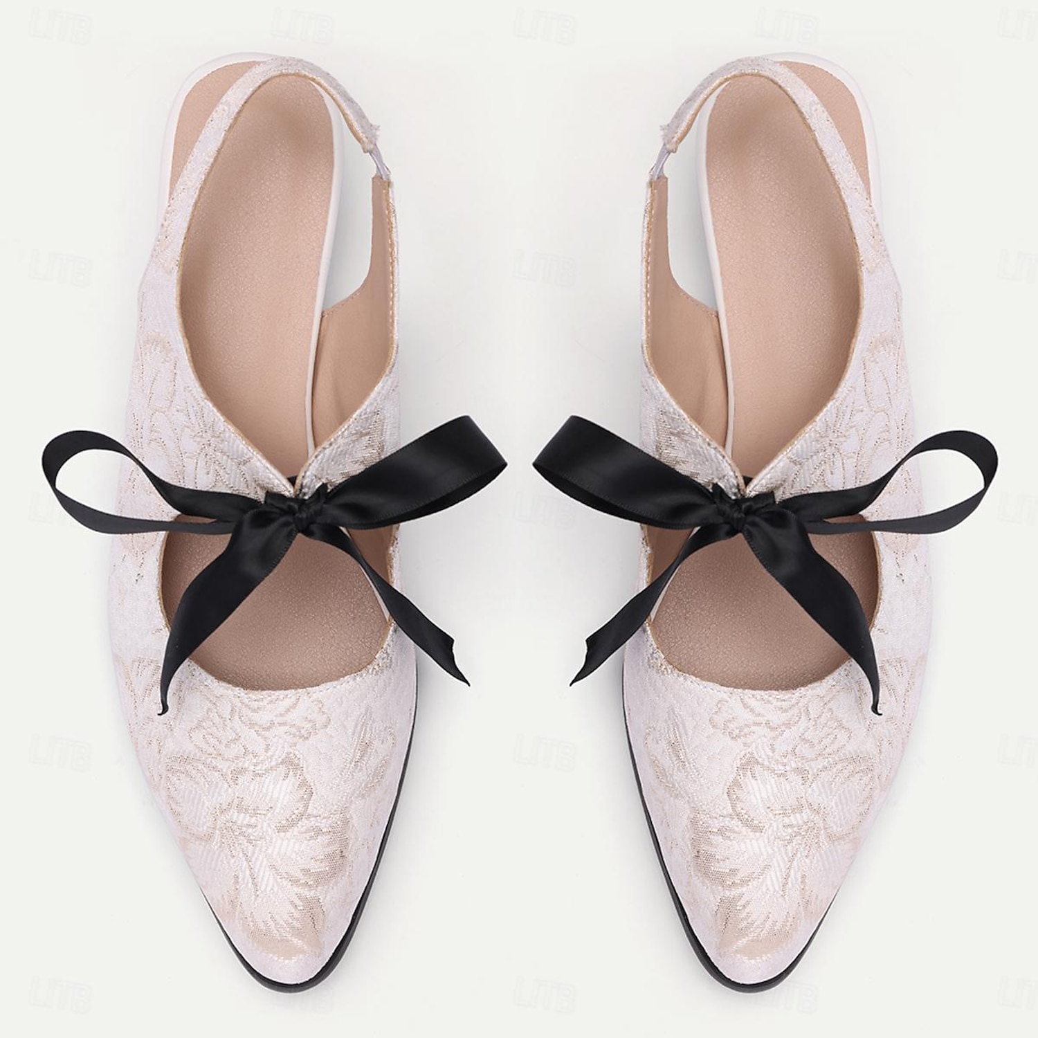 Women's Vintage Lace Slingback Heels with Bow - Elegant Dress Shoes for Weddings and Formal Events 2025