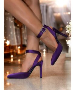 Women's Purple Satin Pointed Toe Ankle Strap Heels – Classic Stiletto Pumps for Evening & Formal Events and Wedding 2025