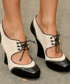 Women's Black and White Vintage Oxford Heels with Lace-Up Design, Retro Chunky Heel Shoes for Formal and Casual Wear 2025