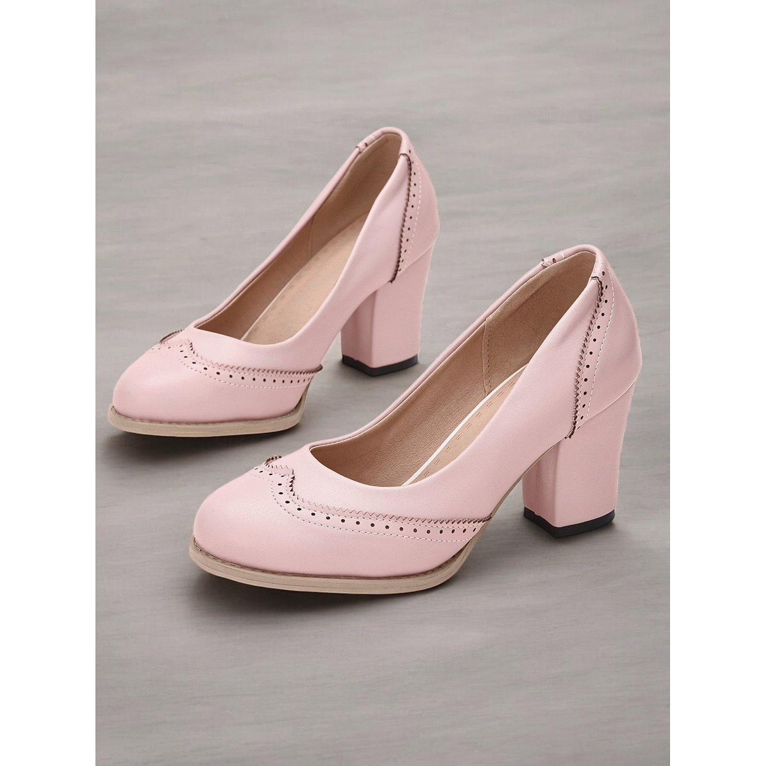 Women's Yellow Vintage-Inspired Heels with Brogue Detailing, Chunky Heel, and Slip-On Design, Perfect for Workwear and Special Occasions 2025 - Image 4