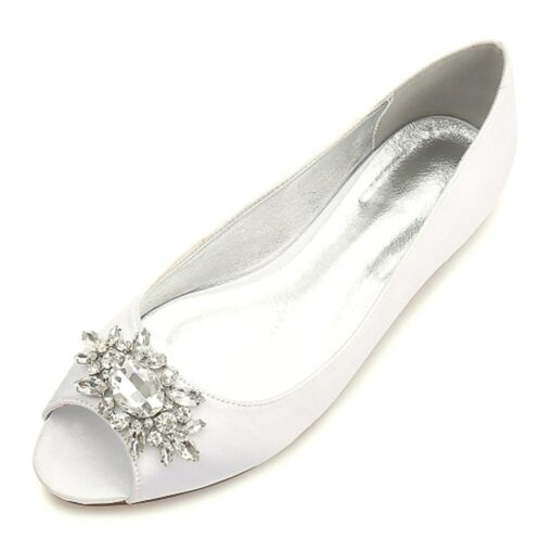 Women's Navy Blue Peep-Toe Flats with Rhinestone Embellishments – Elegant Satin Shoes for Weddings, Parties, and Formal Events 2025 - Image 5