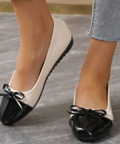 Women's Flats Slip-Ons Ballerina Plus Size Soft Shoes Daily Solid Color Summer Bowknot Flat Heel Round Toe Fashion Comfort Minimalism PU Loafer Black