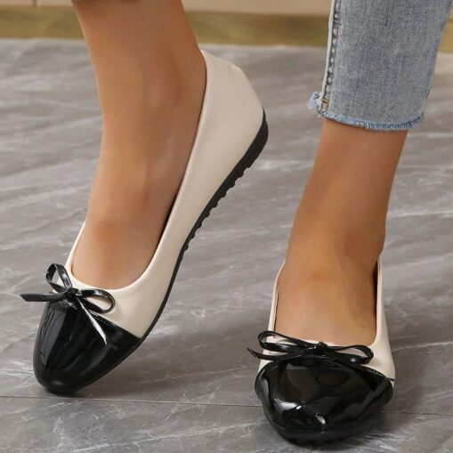 Women's Flats Slip-Ons Ballerina Plus Size Soft Shoes Daily Solid Color Summer Bowknot Flat Heel Round Toe Fashion Comfort Minimalism PU Loafer Black