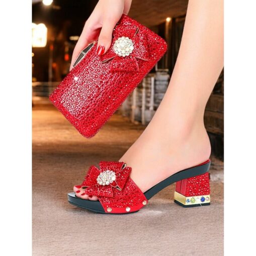 Sparkling Rhinestone Bow High Heel Sandals with Matching Clutch – Glamorous Shoes for Weddings, Parties, and Formal Events 2025 - Image 4