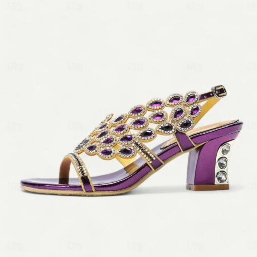 Women's Wedding Shoes Sandals Party Crystal Fantasy Heel Round Toe Elegant Bohemia Vintage Microbial Leather Blue Purple Gold 2025 - Image 3