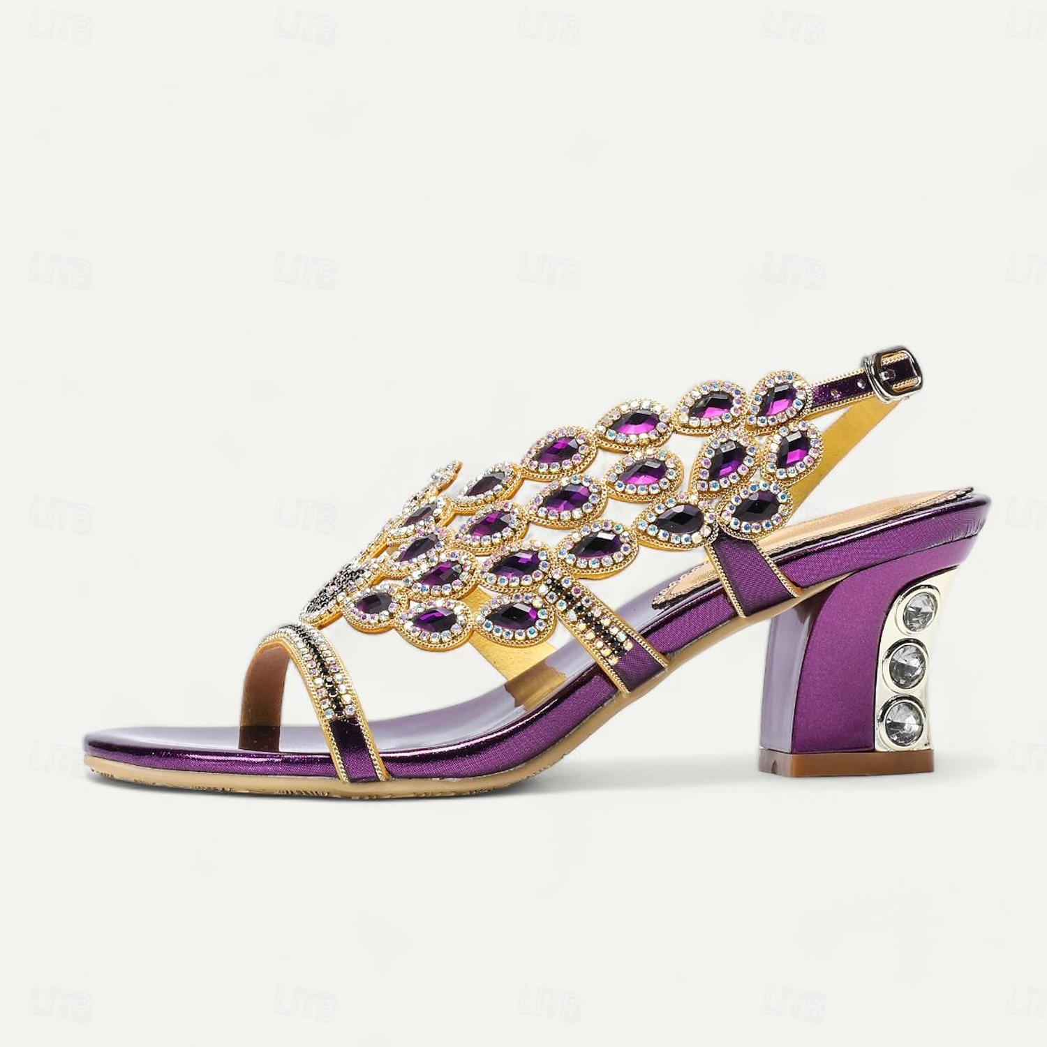Women's Wedding Shoes Sandals Party Crystal Fantasy Heel Round Toe Elegant Bohemia Vintage Microbial Leather Blue Purple Gold 2025 - Image 3