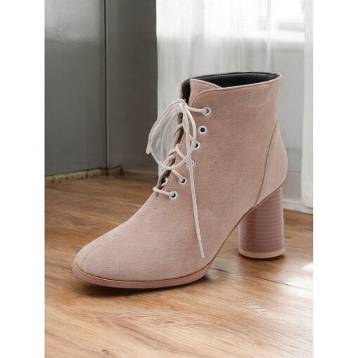 Women's Burgundy Lace-Up Ankle Boots – Vintage-Inspired Block Heel Booties for Stylish Fall and Winter Outfits 2025 - Image 3