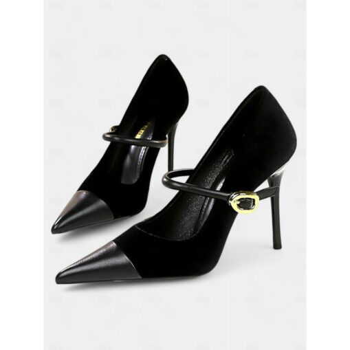 Women's Burgundy Velvet Pointed Toe Stiletto Heels – Elegant High Heels with Gold Buckle for Formal and Evening Wear 2025 - Image 4