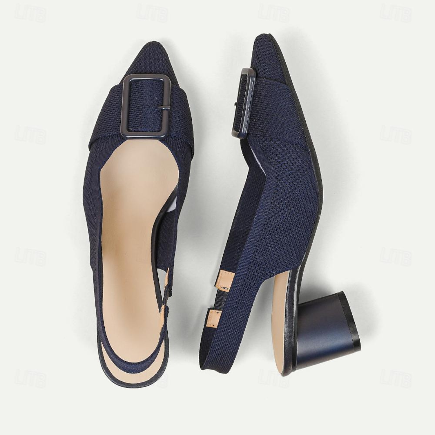 Women's Heels Plus Size Flyknit Shoes Wedding Outdoor Office Striped Buckle Block Heel Pointed Toe Fashion Classic Comfort Walking Knit Loafer Almond - Image 6