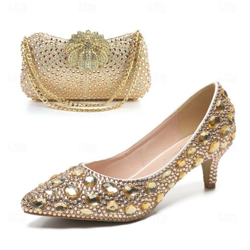 Women's Wedding Shoes Dress Shoes Wedding Party Star Bridal Shoes Bridesmaid Shoes Shoes And Bags Matching Sets Rhinestone Crystal Sequin Low Heel Sti - Image 2