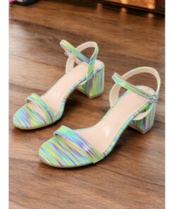 Women's Rainbow Striped High Heel Sandals with Adjustable Ankle Strap – Vibrant Fashion Shoes for Parties, Casual Outings and Summer Events 2025