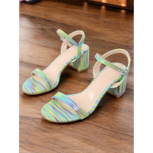 Women's Rainbow Striped High Heel Sandals with Adjustable Ankle Strap – Vibrant Fashion Shoes for Parties, Casual Outings and Summer Events 2025