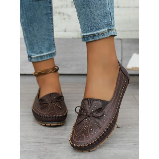 Moccasin Loafers for Women – Soft Shoes with Bow Detail and Rhinestone Design, Ideal for Casual Comfort and Spring/Summer Walks 2025 - Image 4