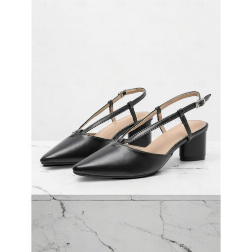 Women's Burgundy Faux Leather Slingback Block Heel Pumps | Comfortable and Versatile for Work or Casual Occasions 2025 - Image 2