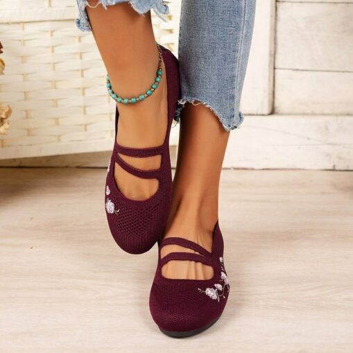 Women's Flats Plus Size Comfort Shoes Daily Summer Embroidery Flat Heel Round Toe Casual Minimalism Tissage Volant Loafer Wine Black Dark Blue 2025 - Image 2