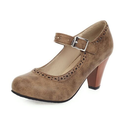 Women's Vintage Brown Mary Jane Pumps with Buckle Strap and Block Heel - Perfect for Office and Casual Wear 2025 - Image 4