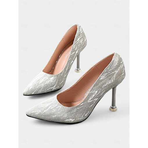 Women's Pointed Toe Champagne Glitter Stiletto Heels with Ankle Strap | Perfect for Spring Weddings 2025 - Image 3