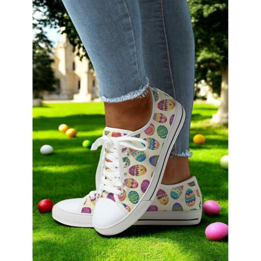 Women's Sneakers Print Shoes Canvas Shoes Daily Travel Color Block Flat Heel Fashion Classic Casual Canvas Lace-up Blue Dark Blue Beige 2025 - Image 3