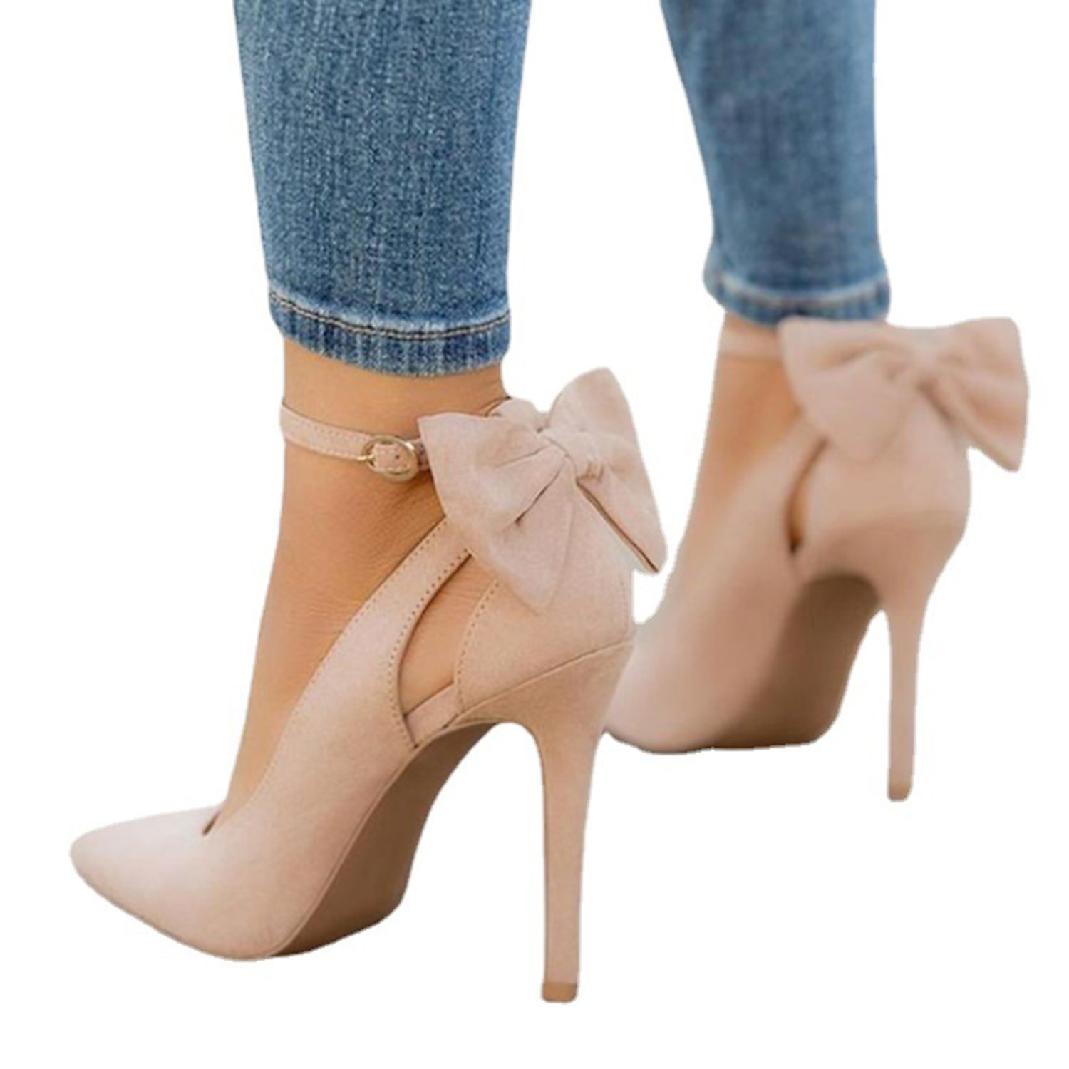 Women's Red Stiletto Heels with Bow Detail and Ankle Strap - Elegant Suede Party Pumps 2025 - Image 2