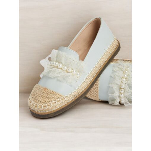 Women's Espadrille Flats with Pearl and Lace Bow Detailing, Elegant Vintage Style Slip-On Shoes for Casual and Summer Wear 2025