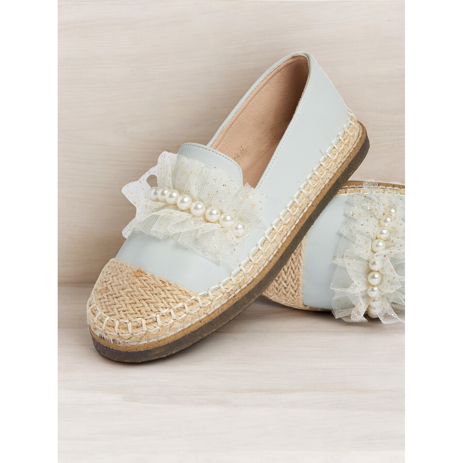 Women's Espadrille Flats with Pearl and Lace Bow Detailing, Elegant Vintage Style Slip-On Shoes for Casual and Summer Wear 2025