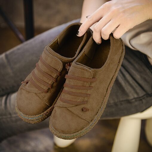 Women's Slip-Ons Plus Size Barefoot shoes Comfort Shoes Outdoor Solid Color Flat Heel Round Toe Casual Minimalism Faux Leather Lace-up Camel Black Red - Image 5