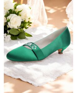 Women's Blue Satin Kitten Heels with Rhinestone Embellishment – Elegant Bridal Shoes for Weddings and Formal Occasions 2025