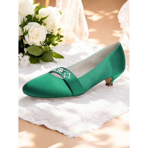 Women's Blue Satin Kitten Heels with Rhinestone Embellishment – Elegant Bridal Shoes for Weddings and Formal Occasions 2025