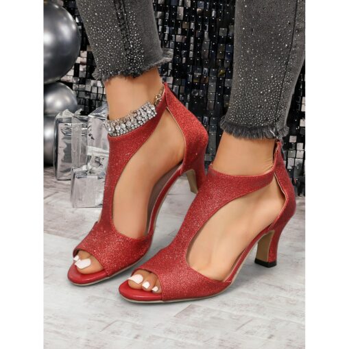 Women's Heels Daily Kitten Heel Open Toe Fashion Suede Sparkling Glitter Zipper Silver Black / Gold Camel 2025 - Image 6