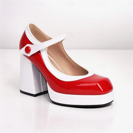 Women's Black and White Mary Jane Platform Pumps - Retro Chunky Heel Shoes for Party and Office Wear 2025 - Image 2