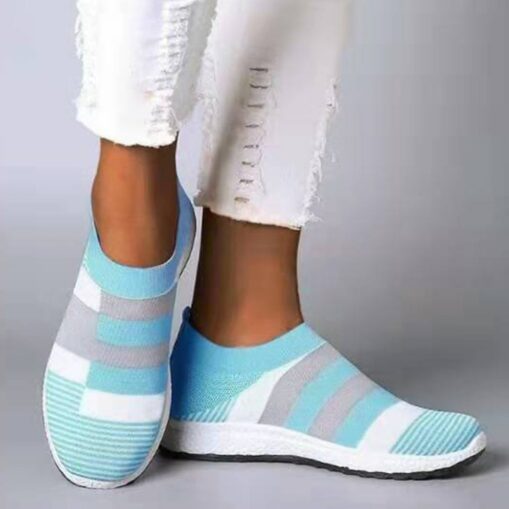 Women's Casual Slip-On Breathable Pink and Gray Striped Sneakers - Comfortable Walking Shoes 2025 - Image 2