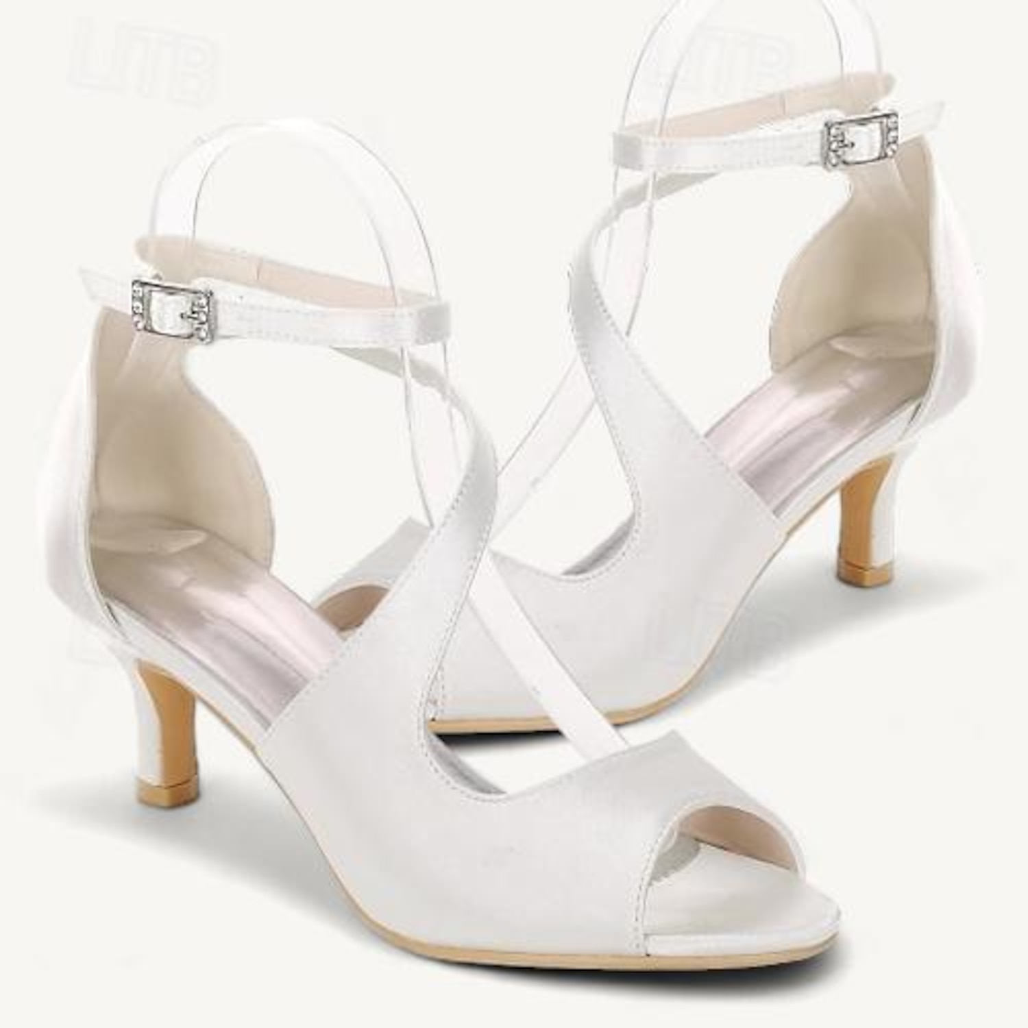 Women's Wedding Shoes Bridal Shoes Buckle Kitten Heel Open Toe Minimalism Satin Ankle Strap Black White Ivory 2025 - Image 5
