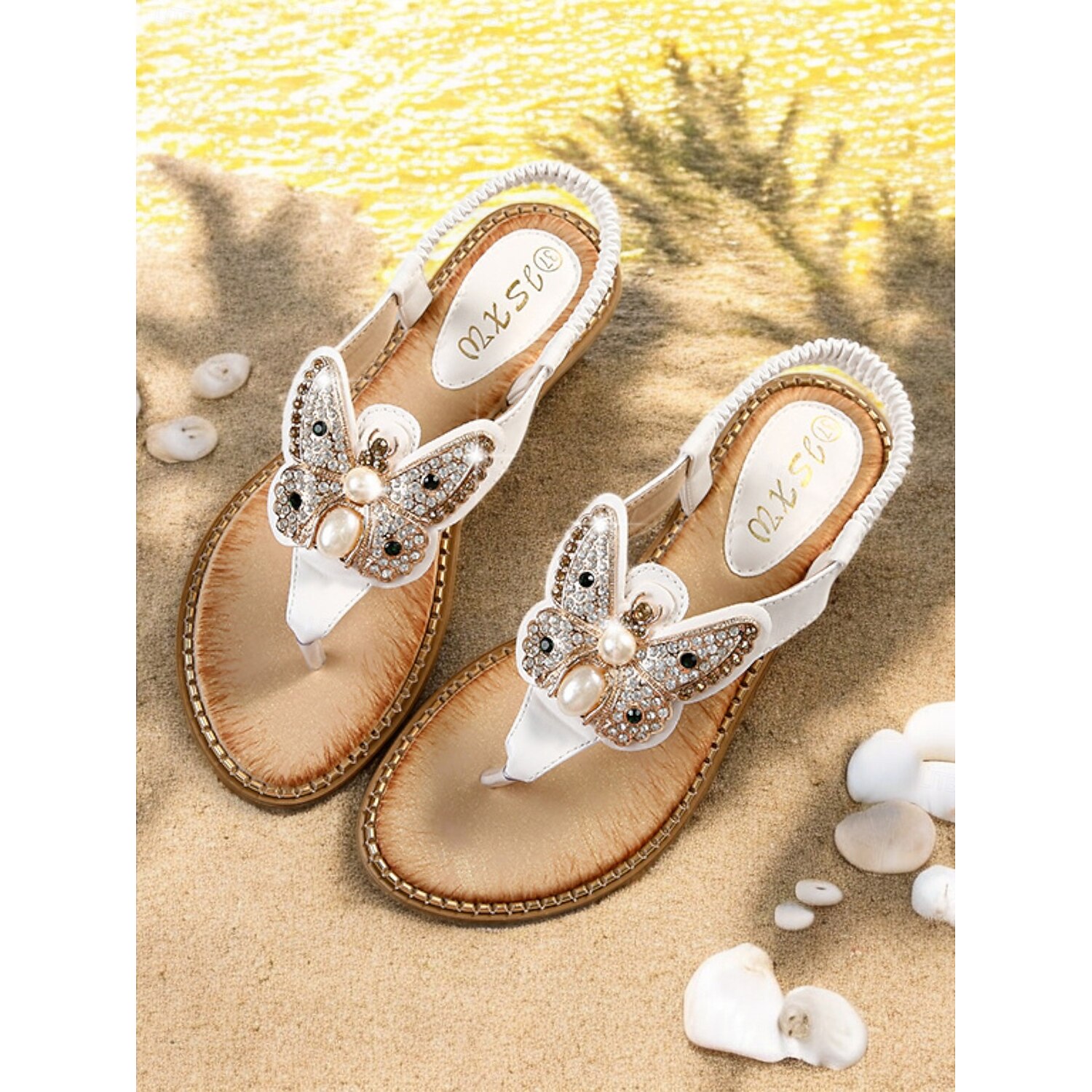 Women's Butterfly Rhinestone Flat Sandals – Elegant Beach Flip-Flops with Pearl Embellishment for Summer & Vacation 2025 - Image 2