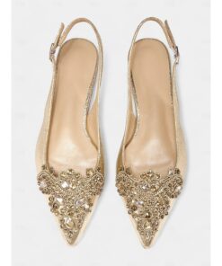 Women's Gold Embellished Pointed Toe Slingback Flats with Crystal Detailing - Luxurious Bridal Shoes for Weddings and Special Events 2025