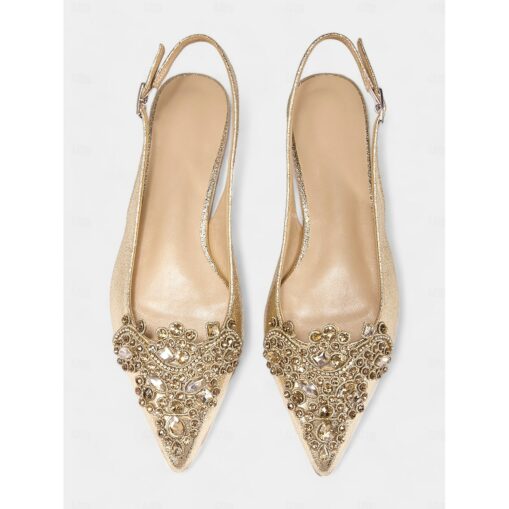 Women's Gold Embellished Pointed Toe Slingback Flats with Crystal Detailing - Luxurious Bridal Shoes for Weddings and Special Events 2025