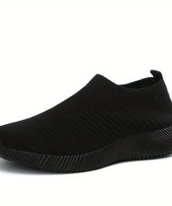 Women's Lightweight Black Slip-On Sneakers - Breathable Mesh Fabric, Comfortable All-Day Wear, Ideal for Work and Casual Outings 2025