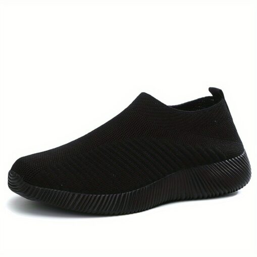 Women's Lightweight Black Slip-On Sneakers - Breathable Mesh Fabric, Comfortable All-Day Wear, Ideal for Work and Casual Outings 2025