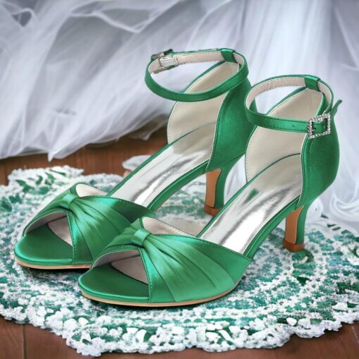 Women's Heels Wedding Shoes Dress Shoes Wedding Party Bowknot Stiletto Round Toe Elegant Satin Buckle Blue Green 2025