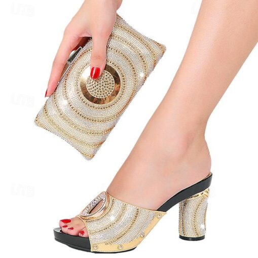 Women's Heels Wedding Shoes Sandals Dress Shoes Glitter Crystal Sequined Jeweled Sparkling Shoes Wedding Party Wedding Sandals Bridal Shoes Bridesmaid - Image 5