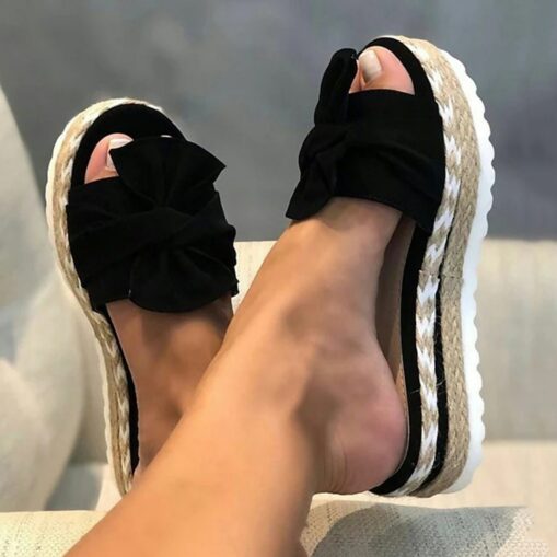 Women's White Bow Espadrille Platform Sandals – Casual Summer Slide-On Wedges with Braided Jute Sole 2025 - Image 2