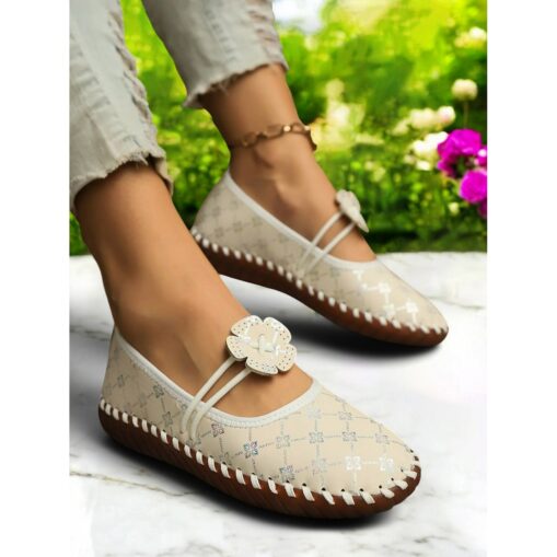 Women's Flats Handmade Shoes Comfort Shoes Daily Travel Mother's Day Floral Sequin Flower Flat Heel Round Toe Casual Comfort Minimalism Faux Leather S - Image 3