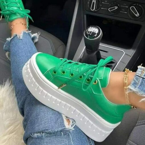 Women's White Platform Lace-Up Sneakers with Chunky Sole - Trendy Casual Shoes for Streetwear and Everyday Style 2025 - Image 5